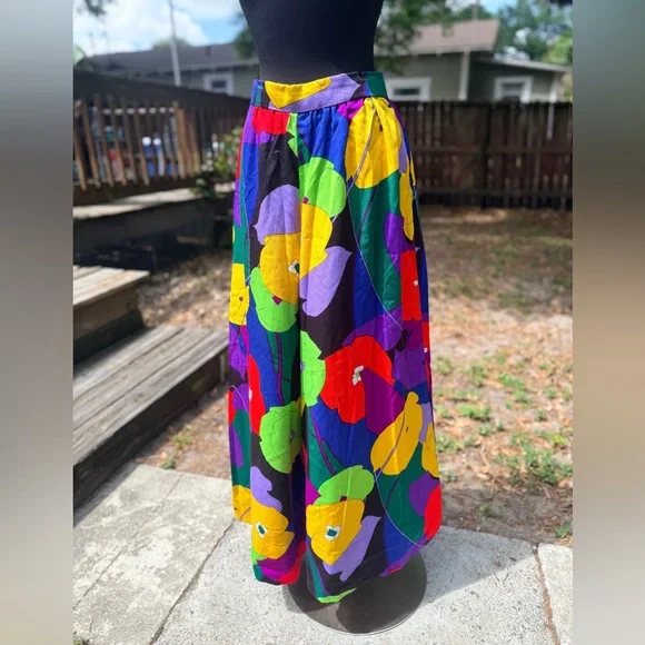 1960s 70s Handmade Day Flo Floral Barkcloth Palazzo Pants - Picture 5 of 13